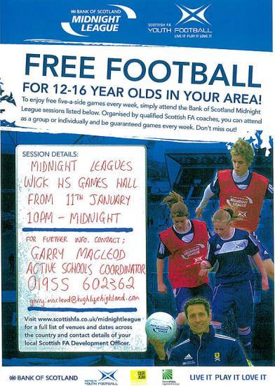 Photograph of Free Football At Wick for 12 - 16 Year Olds